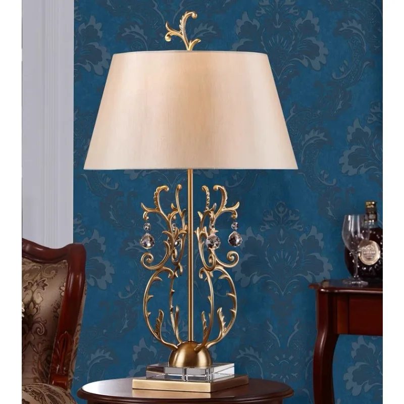 European and American French Flower Branch Crystal Table Lamp Luxury Villa Clubhouse Living Room Study Bedroom Lamp