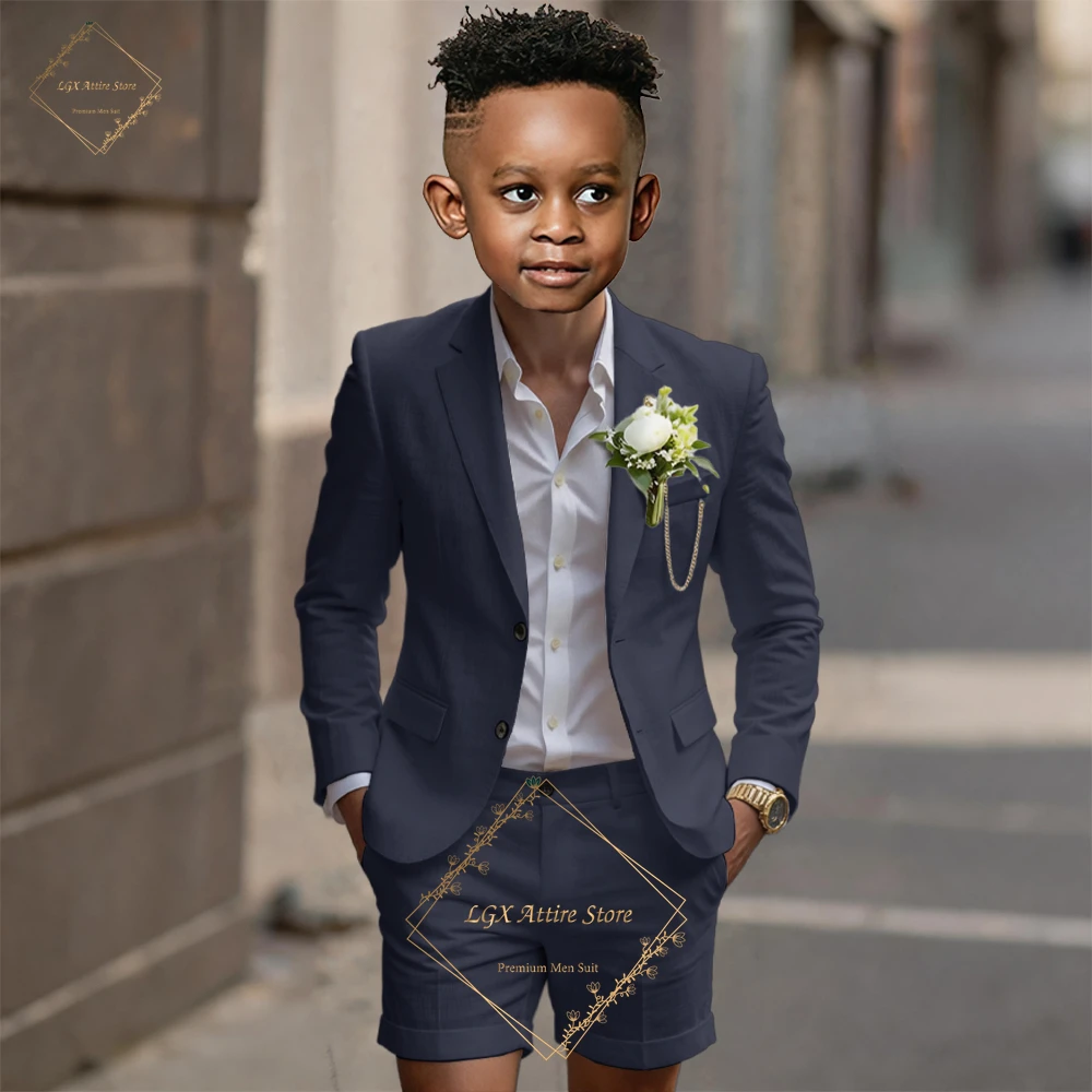 Boys' Custom 2-Piece Linen Suit, Notch Lapel Blazer & Cuffed Shorts for Weddings, Pageboy & Summer Ceremonies