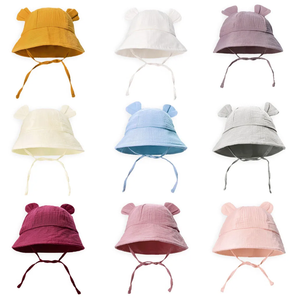 

8 Colors Baby Panama Hats Muslin Cotton Baby Girl Boy Bucket Hat Solid Color Kids Fishing Cap Outdoor Infant Child Sun Hat