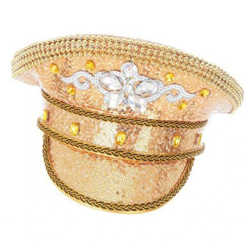 MXMB Blingbling Rhinestones Captain Hat Night Club Stage Props Hats Bridal Headdress