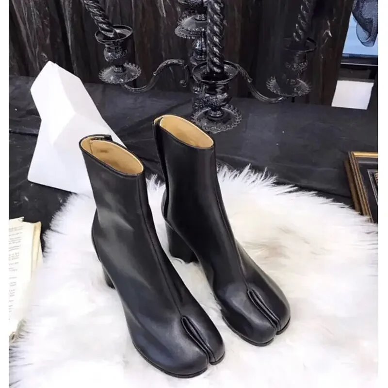 2023 Brand Design Tabi Boots Split Toe Chunky High Heel Women Boots Leather Zapatos Mujer Fashion Autumn Women Shoes Botas Mujer