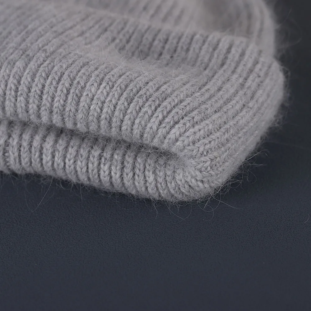 2024 Kaninchen Fell Mützen Weiche Warme Flauschige Winter Hut für Frauen Angora Gestrickte Hut Skullies Beanies Weibliche Motorhaube Frau Stricken Kappe – Detail 7