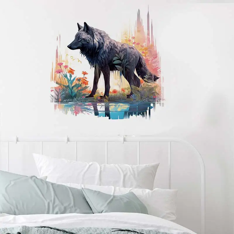 Watercolor Wolf Wall Sticker Boy Room Background Home Decoration Mural Living Room Creative Animals Sticker M839