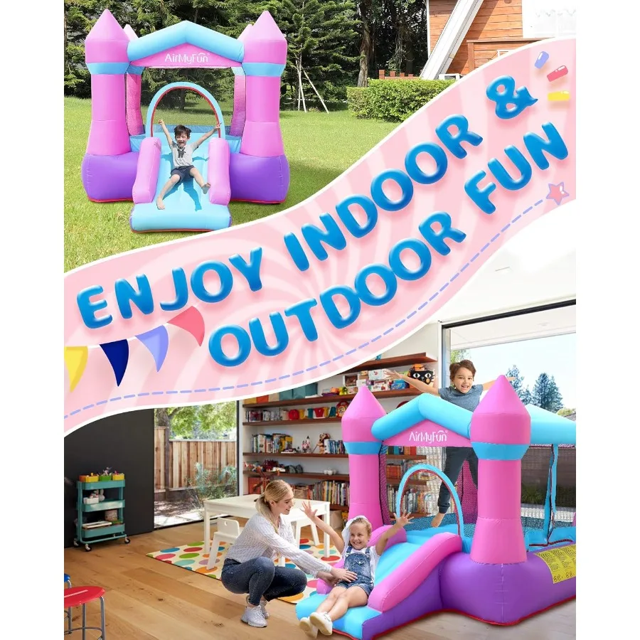 Pink Inflatable Toddler Bounce House with Blower, Indoor/Outdoor Jumping Castle for Kids 3-8, Inflatable Bouncy House with Slide
