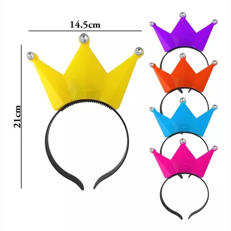 6/12pcs LED Crown Headband Light Up Crown Headbands Princess Crowns Hair Hoop Tiaras Flashing Hairband Wedding Party Supplies