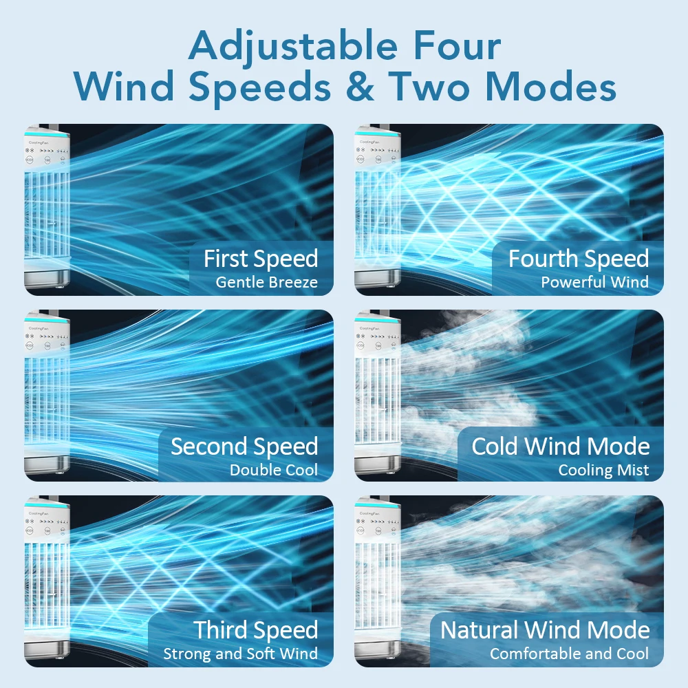 Air Conditioner Portable Fan Desktop Dual Spray Ultrasonic Atomization 3/4-Speed Mute Air Cooler Night Light for Home Office