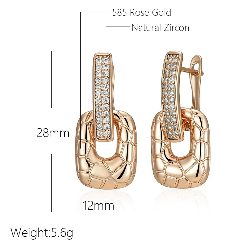 Wbmqda Fashion Hollow Square Women\'s Hanging Earrings 585 Rose Gold Color With Natural Zircon Wedding Party Luxury Dubai Jewelry