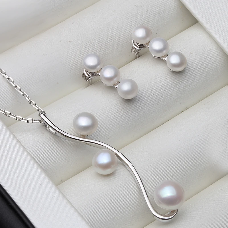 

2024 Natural Pearl Necklace and Earring Set For Women,925 Sterling Silver Pearl Jewelry Set Wife Mother Birthday Gift