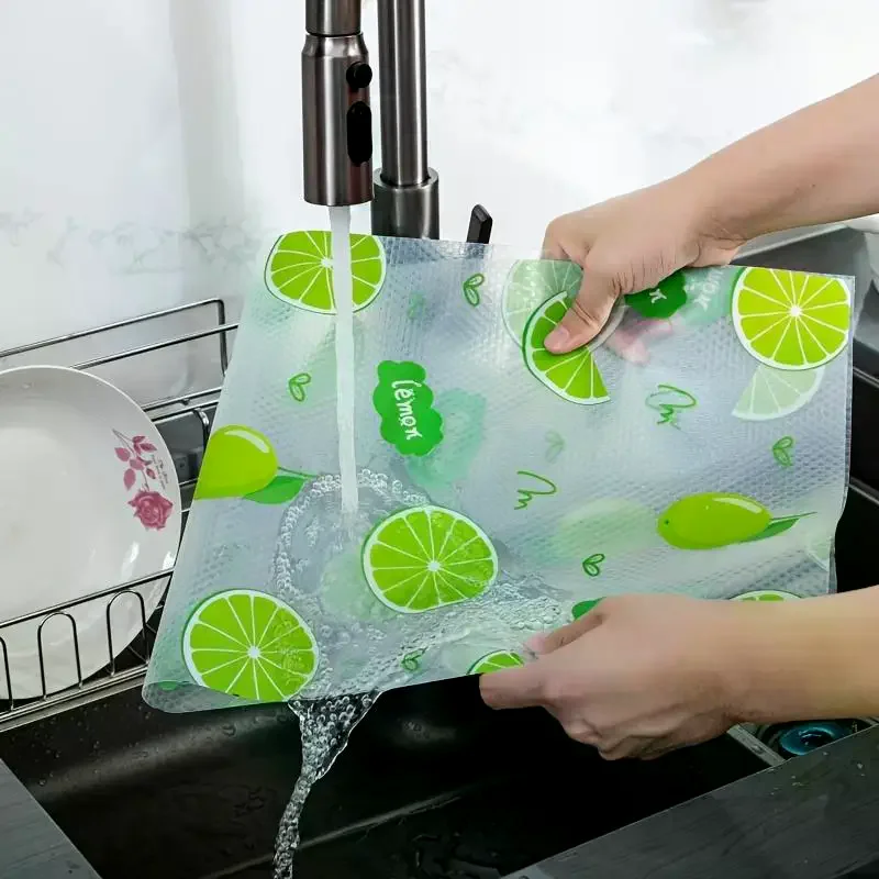8Pcs Waterproof Refrigerator Liner Moisture Proof Non Slip Washable Reusable EVA Lemon Pattern For Fridge Drawers Cabinet