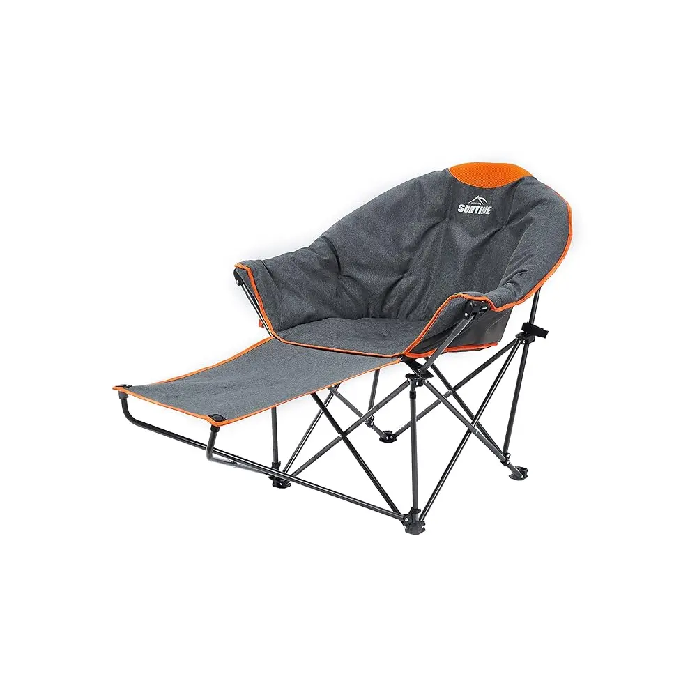 

Oversized Padded Moon Round Saucer Sofa Chair, Portable Folding Camping Chair, With Removable Footrest, Carry Bag - Orange
