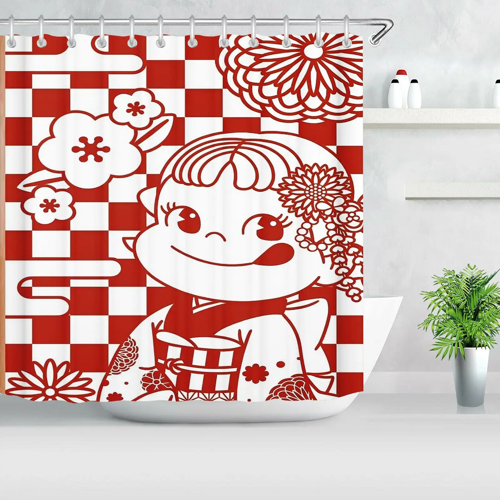 Fujiya Milky Peko Chan Shower Curtain Cute Cartoon Girl Candy Print Waterproof Fabric Bath Curtain Home Kawaii Bathroom Decor