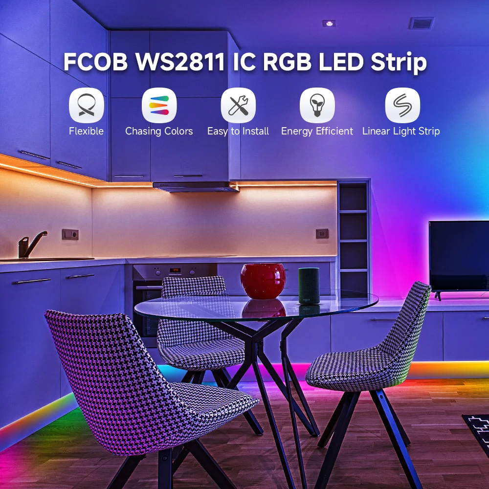 FCOB SPI RGB Striscia luminosa Pixel indirizzabile 864 LED / m RGB Dream Full Color 12mm Luci LED COB FOB flessibili ad alta densità DC12 24V