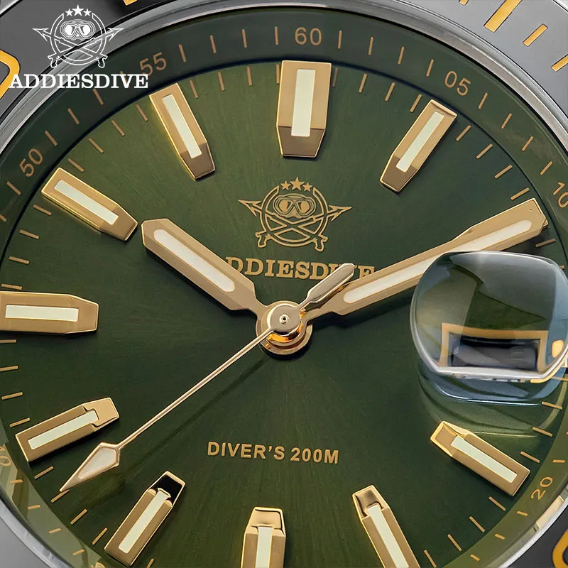 ADDIESDIVE New AD2510 Luxury Men's Diving Watch 41mm BGW9 Luminous Enamel Dial Screw-down Crown Durable Stainless Steel Strap