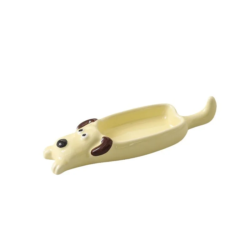 6pcs Set Cartoon Puppy Sauce Dish Household Ceramic Crafts Chopstick Holder Snacks Small Plates Seasoning Dishes Decorative