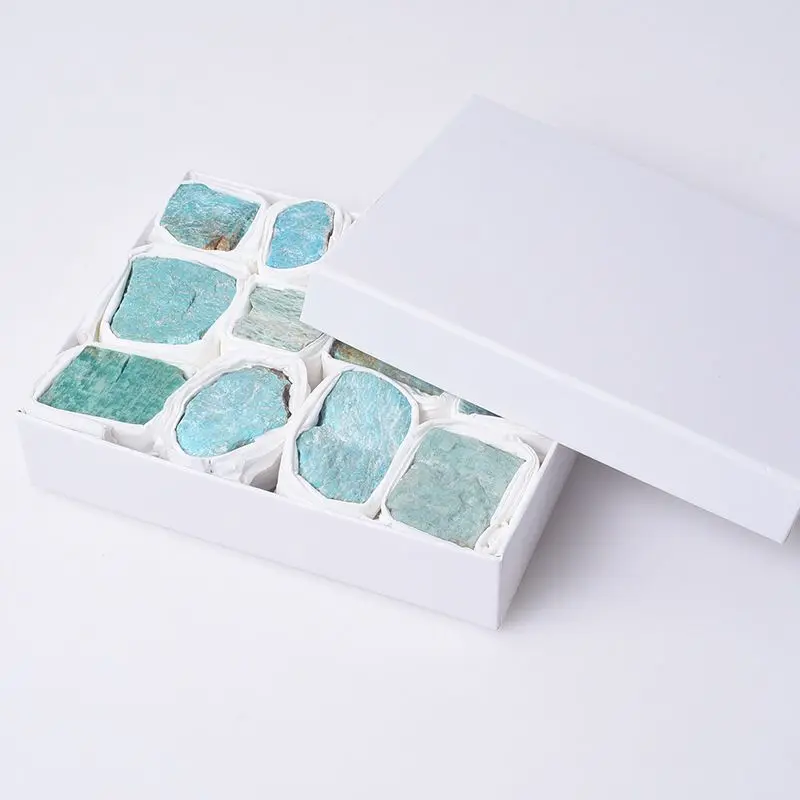 a box Natural raw amazonite rough amazon stone natural quartz crystals mineral energy stone for healing