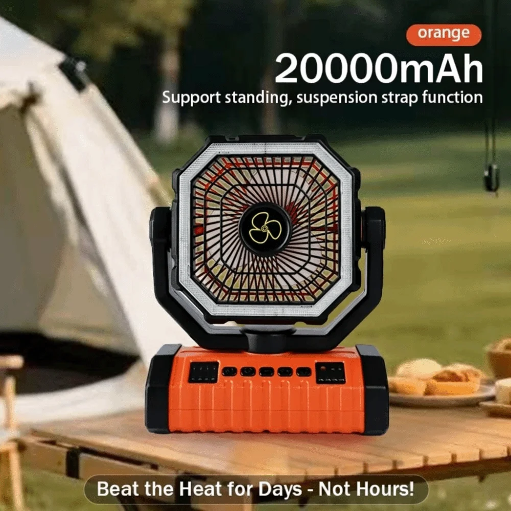 Multi-functional Portable Camping Fan Long-Lasting Battery Rechargeable Outdoor Tent Fans Remote Control 270° Rotation