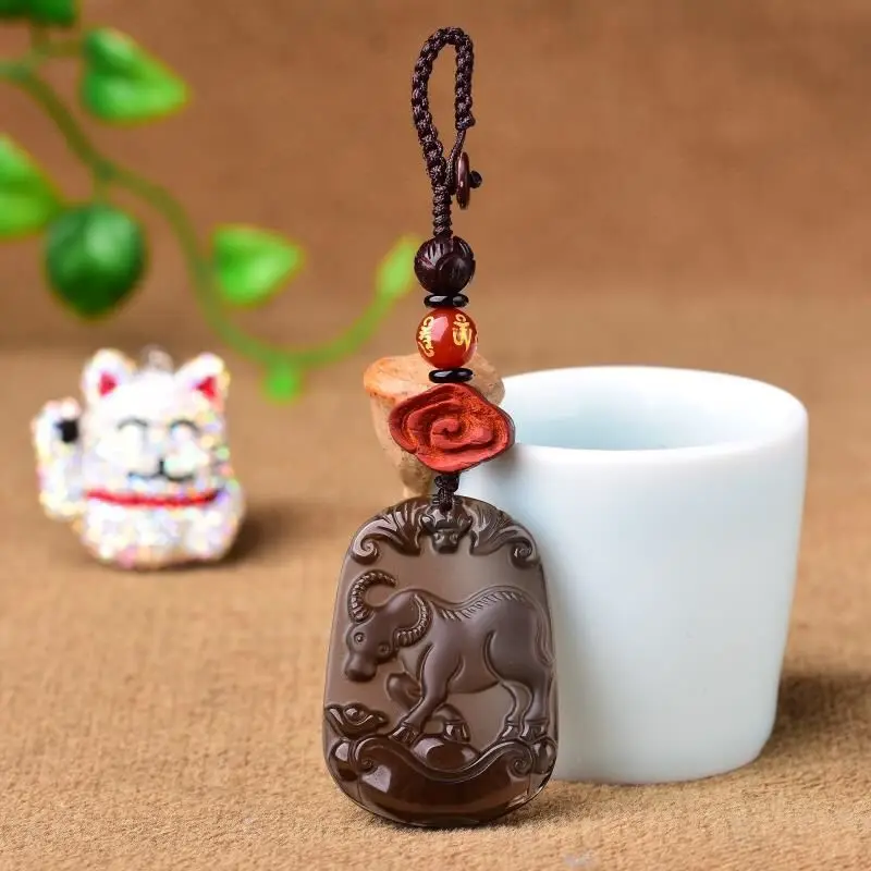 

Natural Icy Obsidian Carving Zodiac Rat Ox Tiger Rabbit Pendant Lucky Good Luck Safe