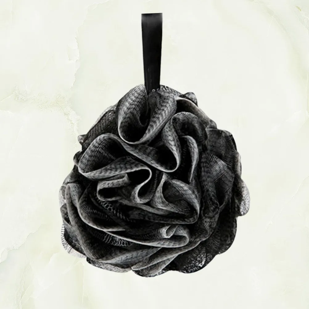 

Мягкая и удобная сетчатая мочалка-шар для душа, отшелушивающая, очищающая и успокаивающая кожу, черная, с коротким шнурком для подвешивания