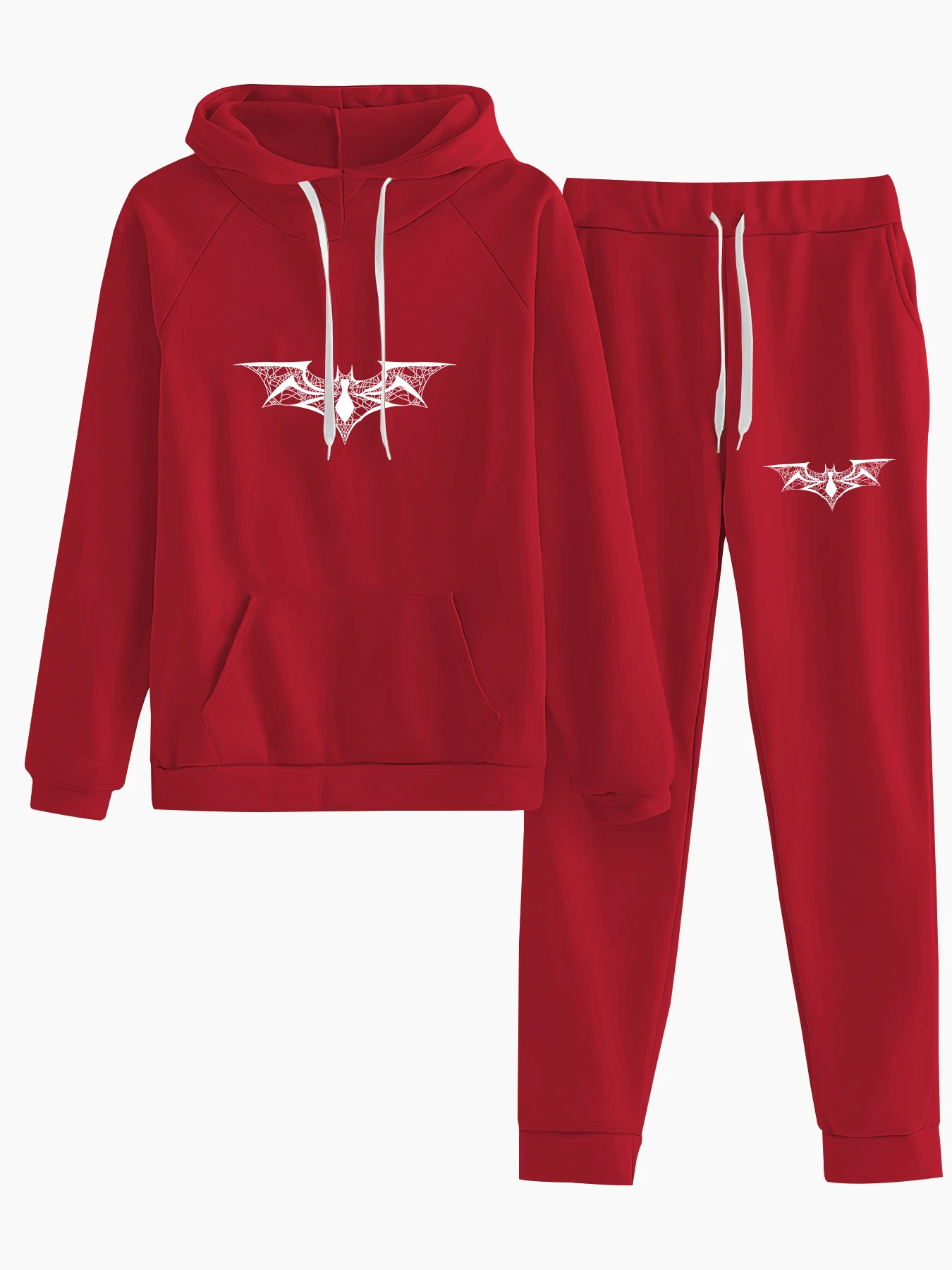 Bat-shaped spider print women's loose oversize hoodie and pants two-piece set, essential for autumn and winter, fleece-lined and thickened, hooded sweatshirt and sweatpants set, European and American trendy style for couples, long-sleeved regular fit, machine washable, durable, women's casual versatile set, warm, comfortable, windproof, slimming, fashionable and trendy for going out and commuting, practical and beautiful hooded design, sweatshirt and jogging pants two-piece set, women's clothing