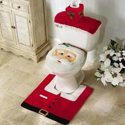 3PCS Christmas Decorations Toilet Seat & Cover Santa Claus Bathroom Mat Xmas Decor Bathroom Santa Toilet Seat Cover Rug