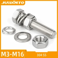 Juego de 1-5 piezas de tornillos hexagonales y arandelas planas y de seguridad de acero inoxidable 304 M3 M4 M5 M6 M8, tornillos combinados de cabeza hexagonal