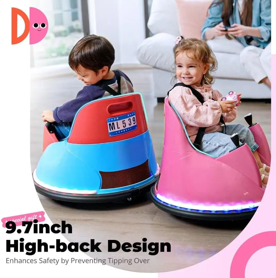 12V Bumper Car for Kids Toddler 1.5-6 Years with Remote Control Bluetooth Music 3 Speeds DIY License Plate Electric Ride on Toys