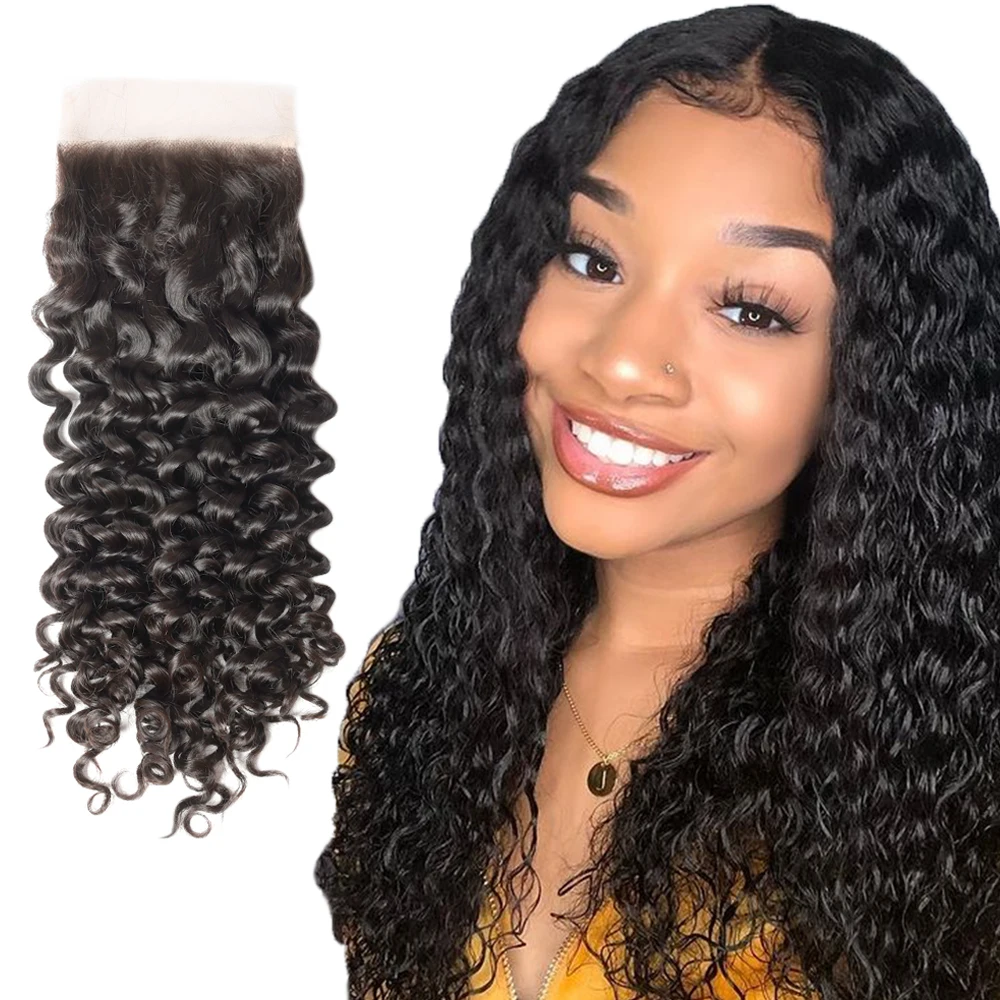 

HD Lace Closure 5x5 Italian Curly With Baby Hair Raw Brazilian Human Hair Water Wave Closure Hair Match All Skin Well