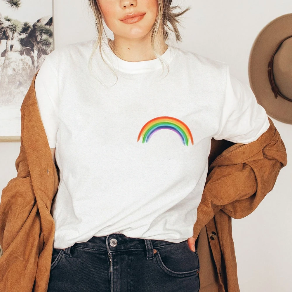 

Новинка 2025, женская футболка большого размера Rainbow Y2k — летний топ из высококачественного хлопка, красочная свободная женская одежда в стиле Y2k