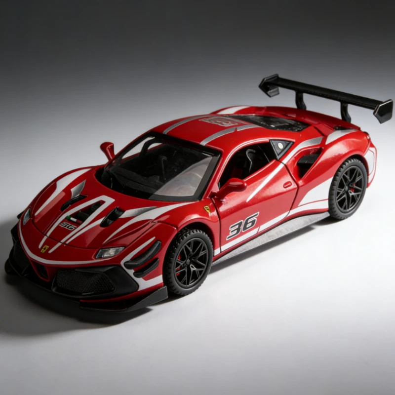 

1:32 Alloy sports car ornament 488 track version model sound and light pull back toy car collection gift decoration