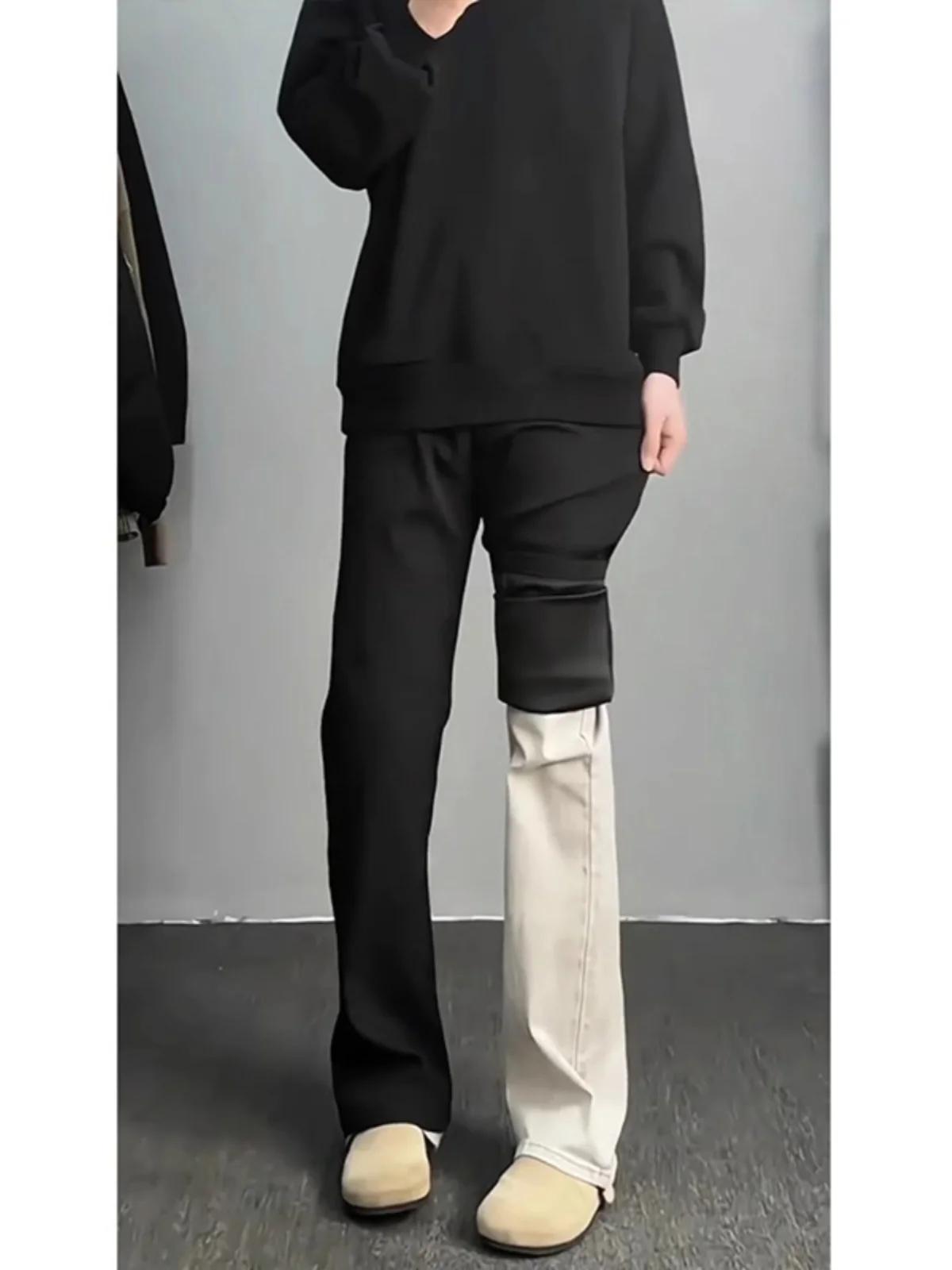 

Cleanfit Slim Fit Black Men's Autumn Winter Straight Leg Pants High Street Style Casual Youth Fashion Pure Color Cool Wind