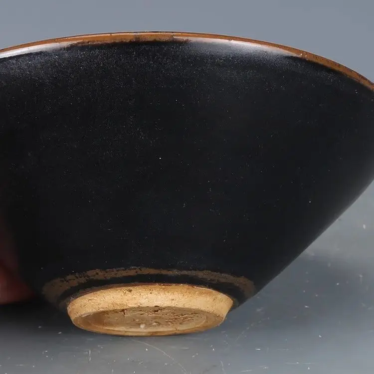 Chinese Imitate Song Jizhou Kiln Black Glaze Natural Double Maple Leaf Porcelain Tea Bowl Antique Collectible Ceramic Tea Cup