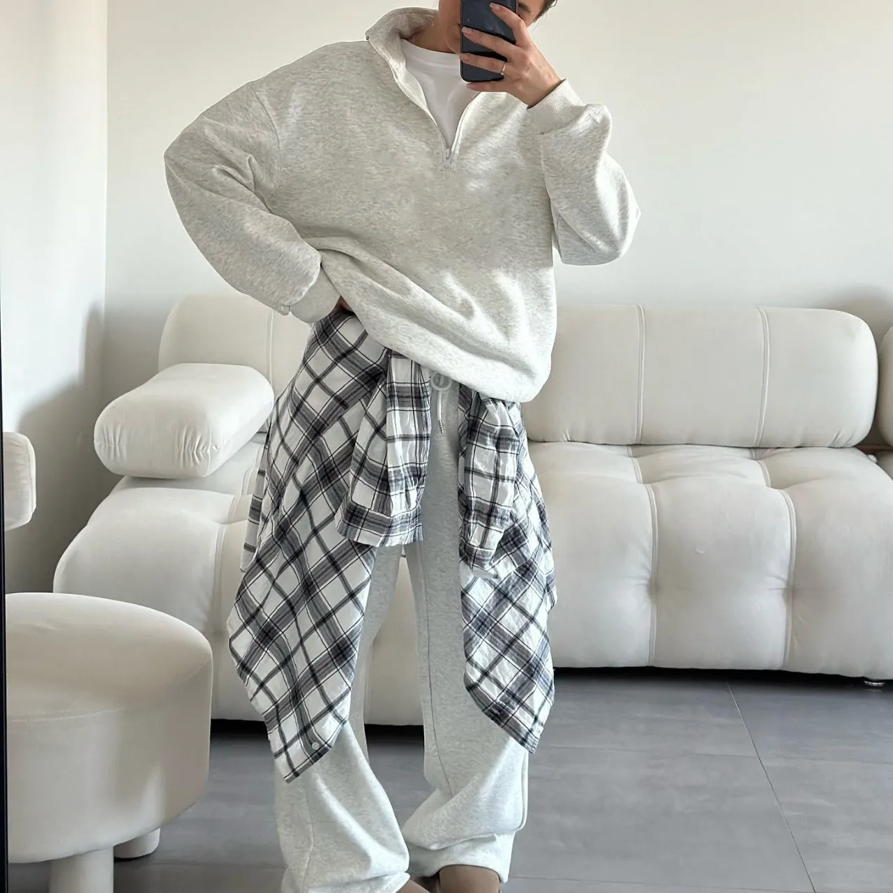 캐주얼 오버사이즈 트랙수트 하프 칼라 긴팔 트랙수트 드로스트링 팬츠 세트 트랙수트 코튼 편안한 라운지웨어