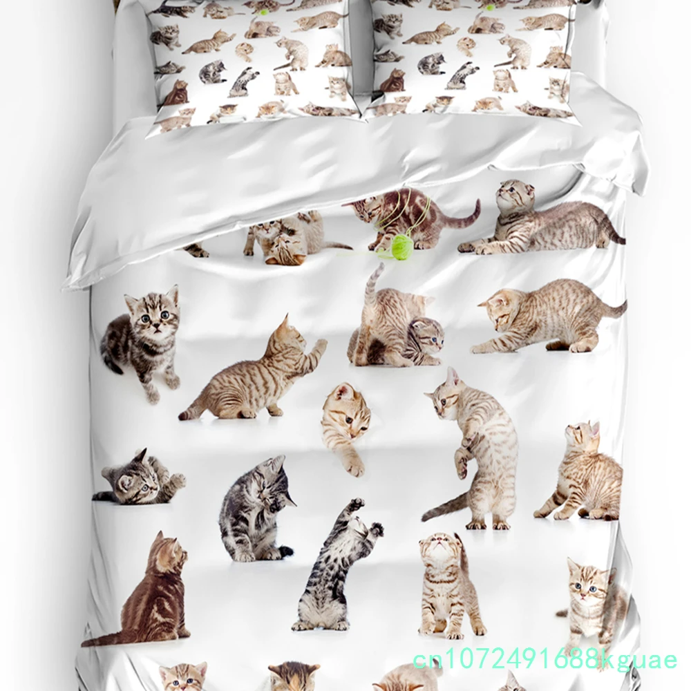 3pcs Bedding Set Cute Kitten Pet Cat Home Textile Duvet Cover Pillow Case Boy Kid Teen Girl Bedding Covers Set