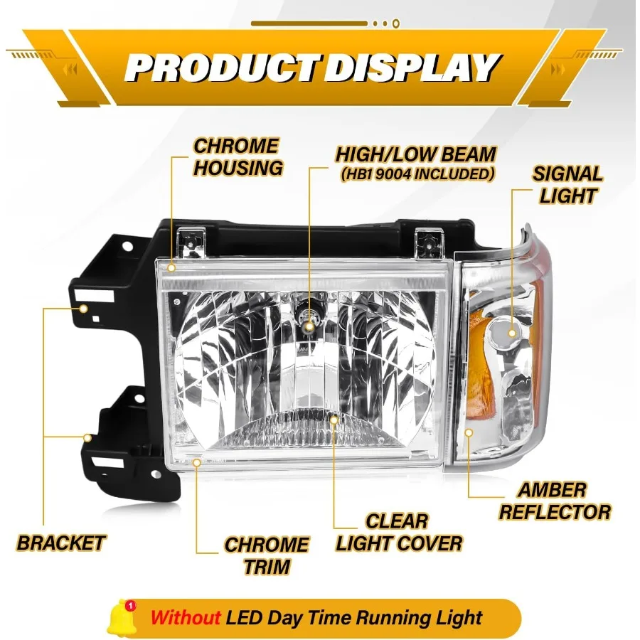 مجموعة مصابيح أمامية متوافقة مع شاحنة برونكو F150 F250 F350 F450 19871991 مصباح رأس من نوع الهالوجين OEStyle استبدال المصباح الأمامي #2