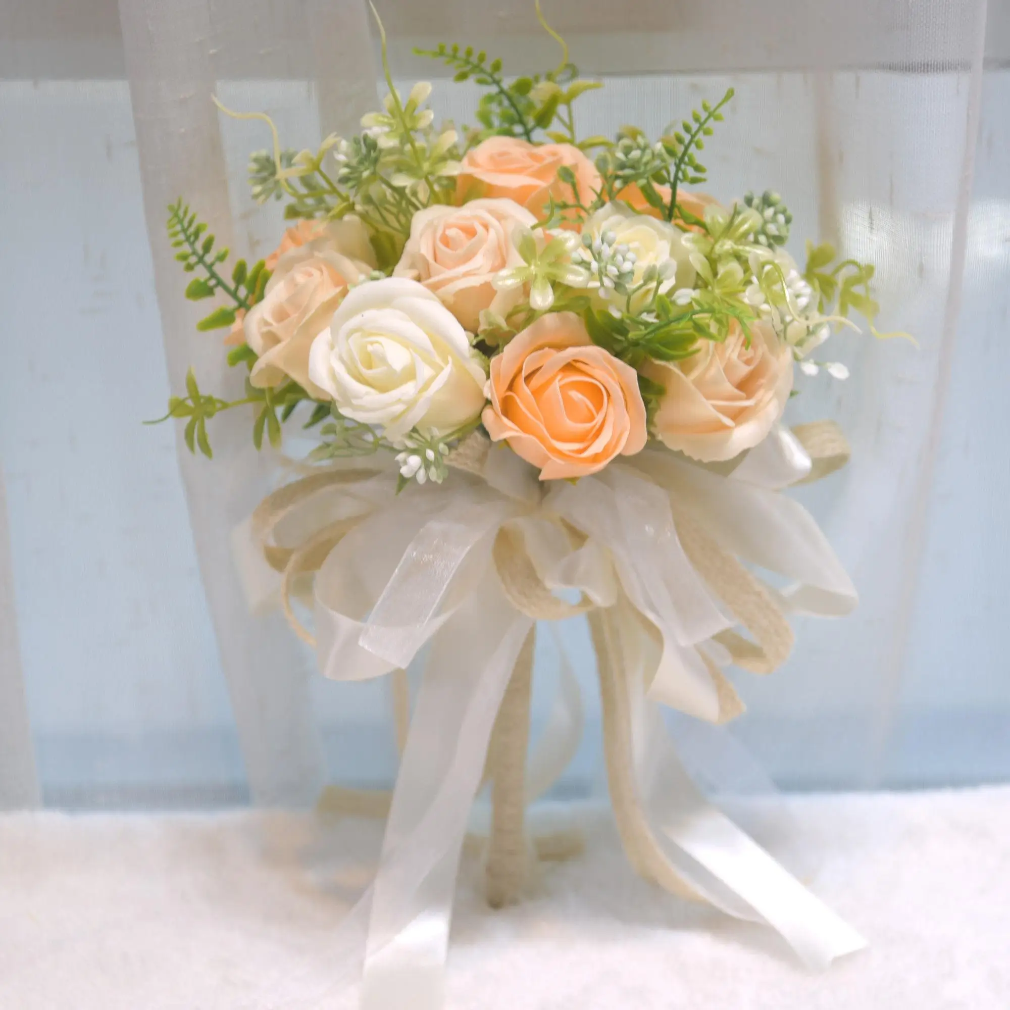 花嫁の手持ちリアルフラワープロップス結婚式の石鹸花ブーケ登録証写真撮影用韓国風