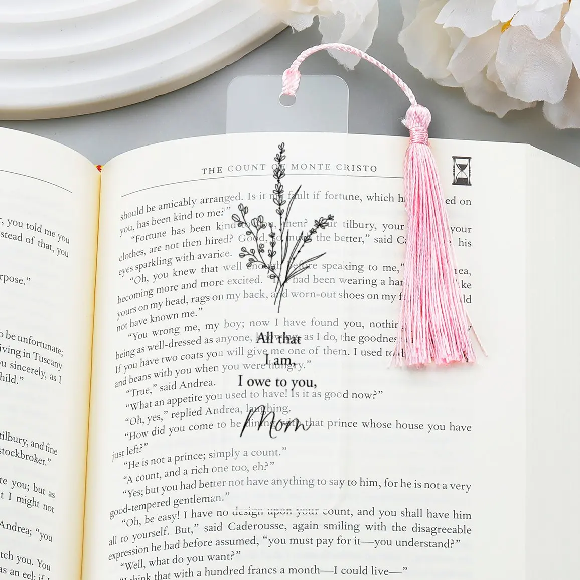 

Personalized Custom Flower Text Bookmark Acrylic Book Mark Gifts for Best Mom Mummy Gift for Mother's Day Bookmark with Tassel