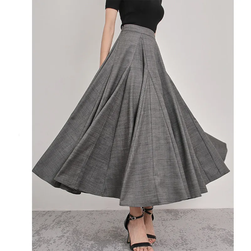 Women's Runway Fashion Spring Summer Designer High Quality Gray A-line Skirt Female Autumn Winter High Waist Long Skirt TB2669