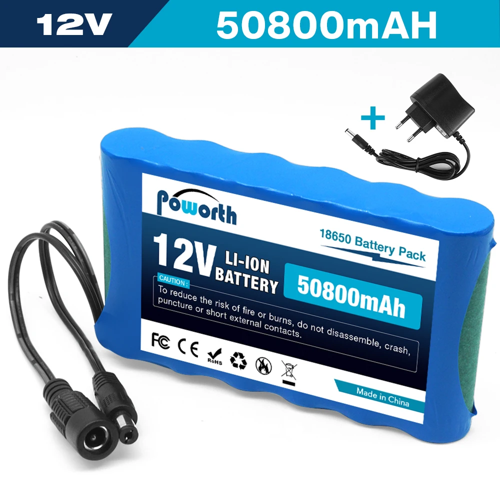 12.6v 50.8Ah Rechargeable Lithium Ion Battery Pack NEW Portable Super 12V 50800mah Battery Capacity 