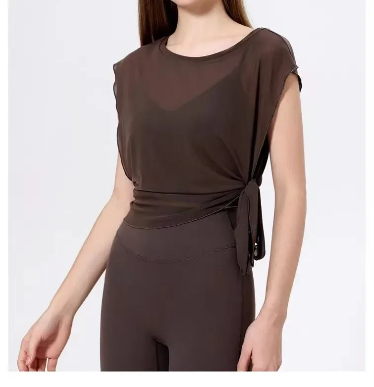 Women Loose Yoga Shirts Two-Piece Short Sleeves T-Shirt With Sports Bra Mesh Breathable Shawl & Brassiere Fitness Gym Tops Smock