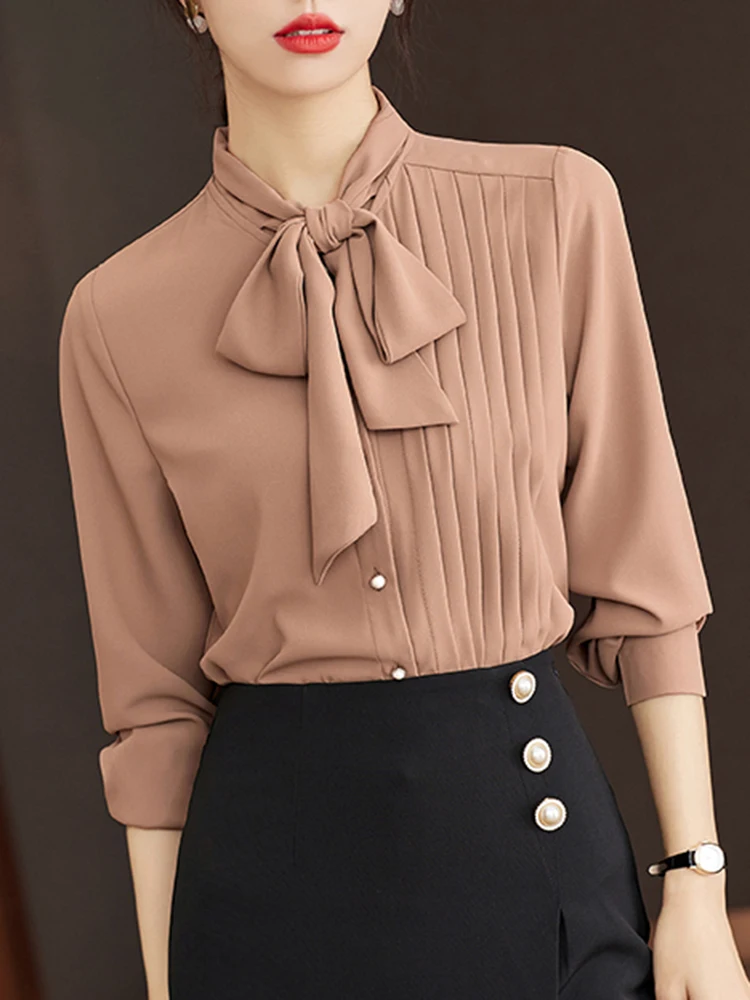 French Style Ribbon Shirt for Women Autumn New Elegant Office Lady Shirt Design Sense Niche Temperament Tops