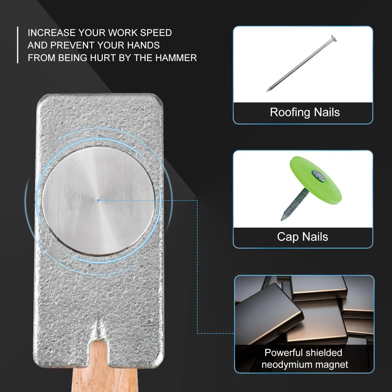 Magnetic Roofing Hammer Hatchet, Efficient Nailer with Solid Wood Handle for Shingles, Fast Nailing Tool with Magnet, Axe & Nail Claw