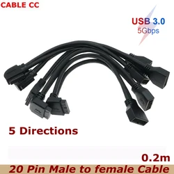 Best Quality Chassis Front Elbow 90 Degree 20Pin  Extension Cable Motherboard F-USB3.0 pin IDC Male to Female M/F Data Cable
