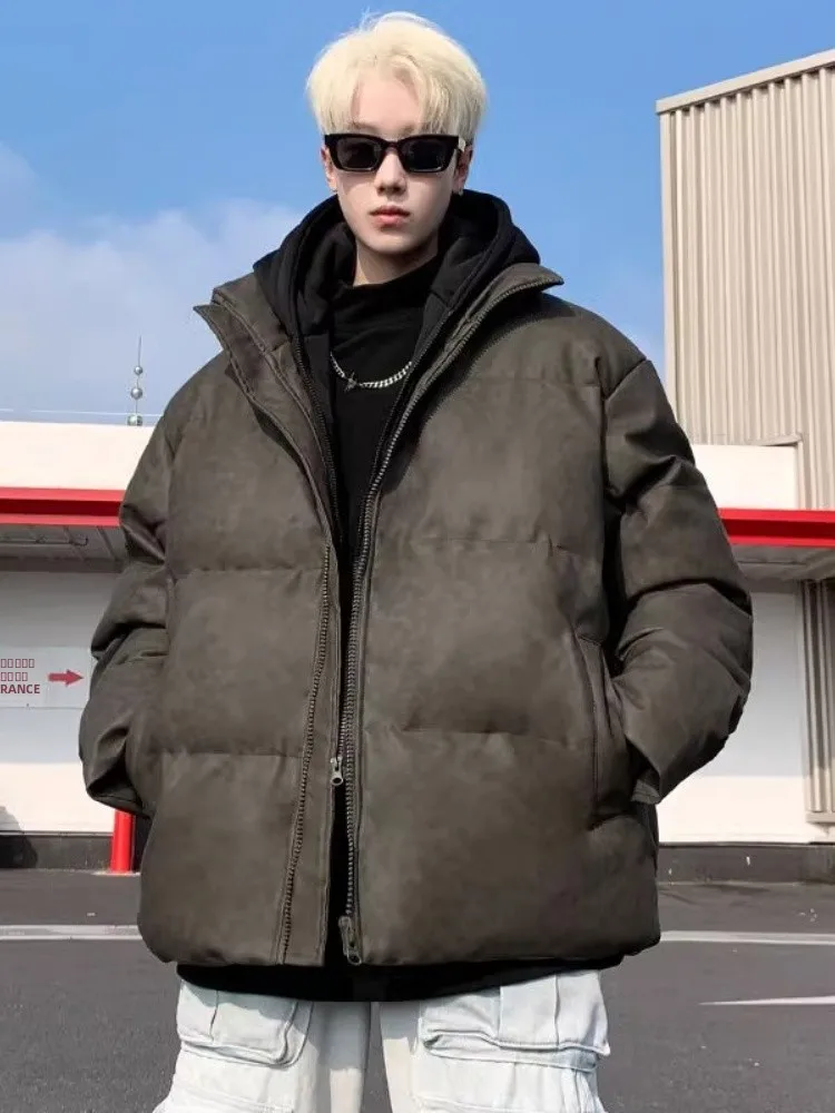

Мужская утепленная хлопковая куртка на флисовой подкладке, зимнее пальто с капюшоном, повседневная модель на молнии, теплая, молодежная, модная, из искусственной кожи.