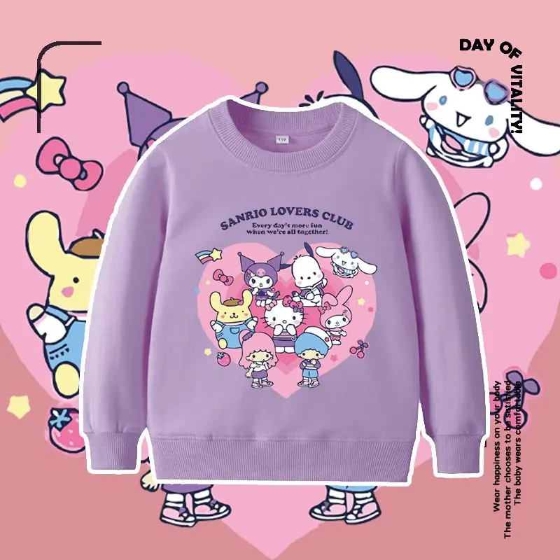 Свитер Sanrios Hellokittys Cinnamoroll Kuromi Melody для мальчиков и девочек повседневные топы с длинным рукавом Милая Толстовка Весенняя Осенняя детская одежда