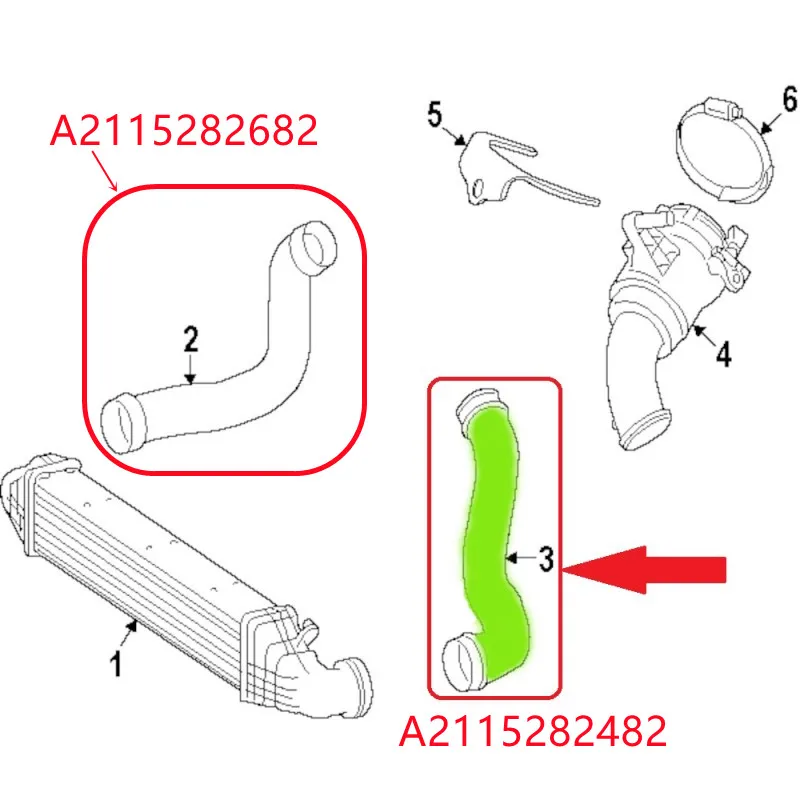 Brand New Turbocharger Intercooler Hose Pipe 2115282682 2115282482 for Mercedes Benz CLS 320 350 E Class E280 E300 E320 CDI