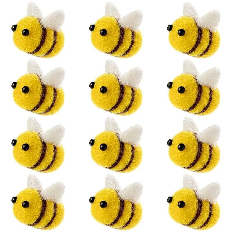 12Pcs Felt Bees Mini Crafts Wool Felt Bumble Bee Plush for Tiered Tray Decoration Party Favors DIY Craft Jewelry Accessory