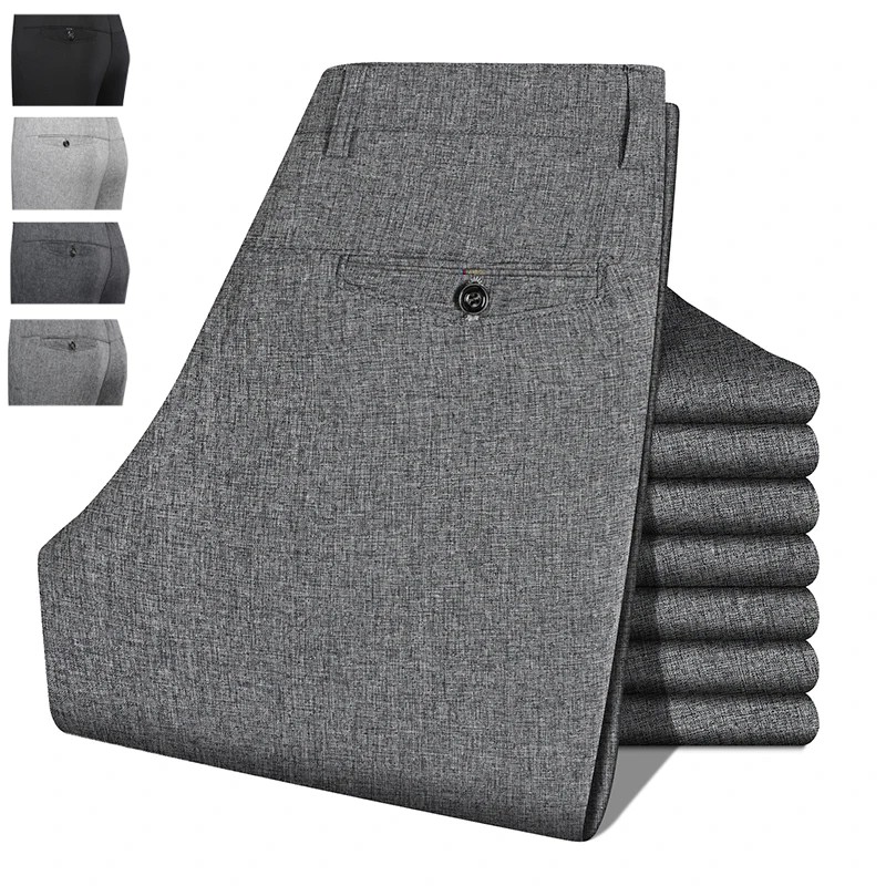 2026 Mens Trousers Dress Straight Pants Spring Summer Male Work Suit Pants Husband Father Black Grey Formal Pants