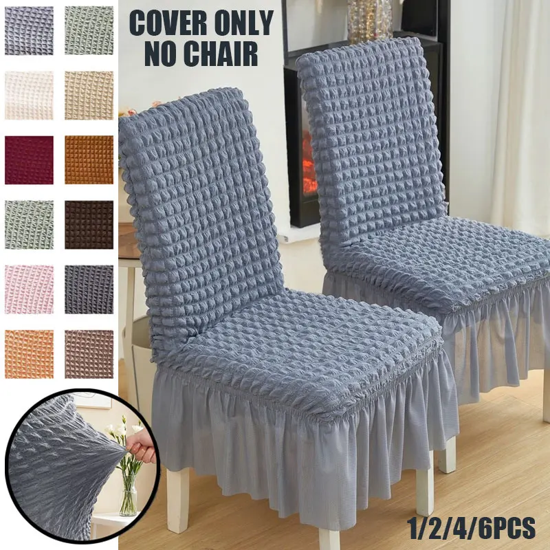 1pc Seersucker Chair Cover with Elegant Ruffle Skirt for Dining Room Washable Kitchen Chair Slipcover For Hotel Wedding