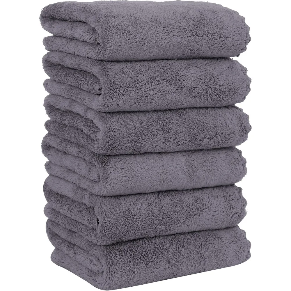 

Pack of Six Quick Dry Microfiber Coral Velvet Hand Towels Super Absorbent Multipurpose Hotel Bathroom Spa 16x28 Gray