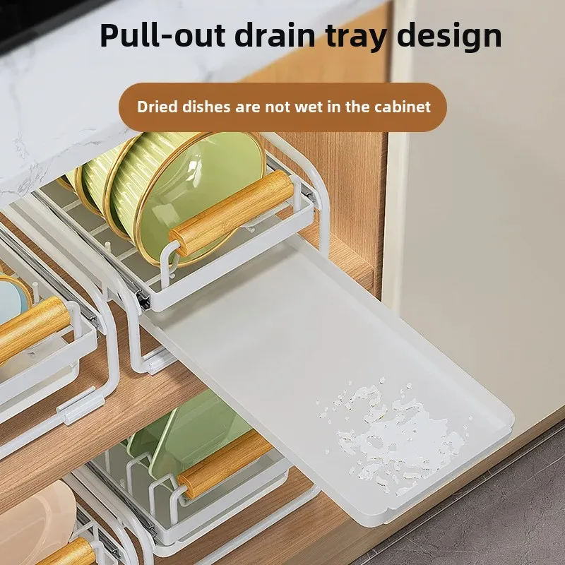 Kitchen Dish Drying Rack Slide-Out Cabinet Storage Under Sink Cutlery Rack No-Drill Installation for Easy Setup